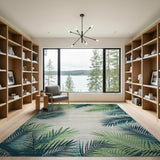 Teal Green Palm Leaf Coastal Area Rug