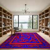 Red Swirling Tribal Patterns Blue Area Rug
