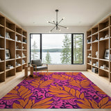 Vibrant Magenta Orange Leaf Pattern Area Rug