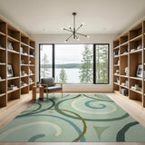 Swirling Teal Abstract Area Rug