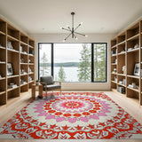 Vibrant Pink Floral Mandala Area Rug