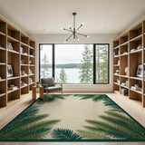 Coastal Beach Green Palm Frond Coastal Area Rug