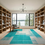 Teal and White Geometric Abstract Area Rug