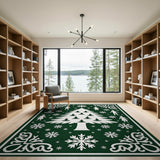 Yoga Christmas Tree Silhouette Green Area Rug