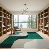 Emerald Green Curved Geometric Area Rug