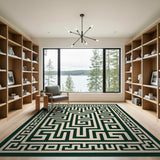 Dark Green Greek Key Labyrinth Area Rug