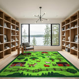 Whimsical Farmyard Cartoon Area Rug