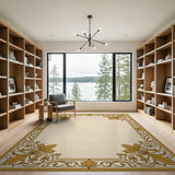 Gold and Silver Ornate Gold Leaf Border Area Rug