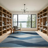 Blue and Teal Abstract Blue Wave Geometric Area Rug