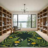 Lush Ferns and Sunny Yellow Flowers Rug