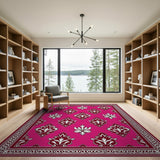Vibrant Pink Damask Floral Area Rug