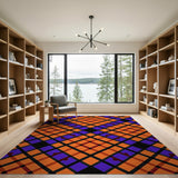 Vibrant Orange Purple Plaid Geometric Area Rug