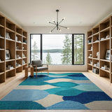 Teal Blue Wavy Abstract Area Rug