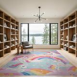 ODIKA Washable Unicorn Rainbow Kids Area Rug - Non-Slip Low Pile Nursery Playroom Rug