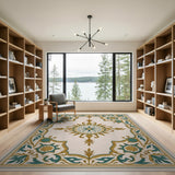 Teal Gold Persian Medallion Area Rug