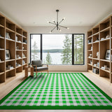 Rustic Farmhouse Green Gingham Checkered Area Rug