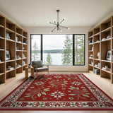 Red Rose Poinsettia Floral Area Rug