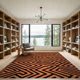 Bold Orange Black Maze Geometric Rug