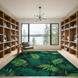 Lush Green Monstera Palm Leaf Area Rug