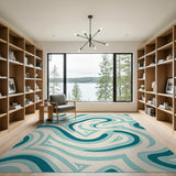 Teal Wavy Abstract Abstract Area Area Rug