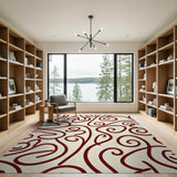 Beige and Neutral Red Swirl Abstract Area Rug