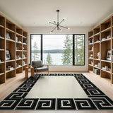Black and White Black Greek Key Border Area Rug