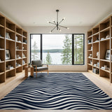 Geometric Modern Black White Wavy Geometric Area Rug