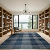 Distressed Navy Blue Plaid Area Rug