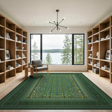 ODIKA Washable Green Traditional Area Rug - Low Pile Non-Slip Boho Carpet