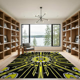 Bold Yellow Sunburst Geometric Area Rug