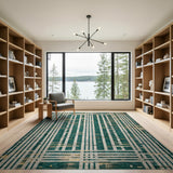 Teal Gold Grid Stripe Geometric Area Rug
