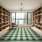 Classic Green Gingham Check Farmhouse Rug
