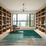 Emerald Green Distressed Abstract Block Rug