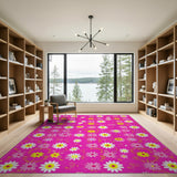 Pink Floral Vintage Vibrant Pink Daisy Floral Area Rug