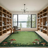 Whimsical Green Mushroom Forest Border Rug