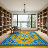 Vibrant Yellow Blue Persian Medallion Rug