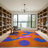 Vibrant Abstract Orange Blue Polka Dot Area Rug
