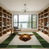 Highland Cow Head Rug with Green Plaid Border