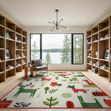 Multi-color and Patterns Whimsical Woodland Animals Kids Area Rug