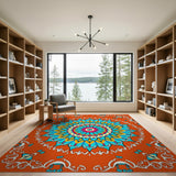 Boho Chic Vibrant Orange Mandala Boho Area Rug