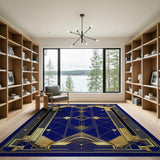 Navy Blue Art Deco Gold Geometric Area Rug