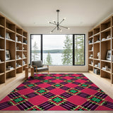 Vibrant Pink Multi-Color Plaid Geometric Area Rug