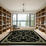 Elegant Black Gold Floral Anchor Rug