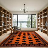Vibrant Orange Maple Leaf Tribal Border Rug