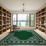 Green Emerald Green Persian Border Area Rug