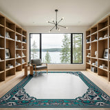 Ornate Teal Persian Border Rug