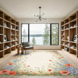 Vintage Poppy Floral Border Area Rug