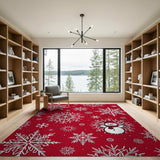 Festive Red Snowman Snowflake Area Rug