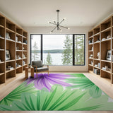 Purple Green Watercolor Leaf Area Rug