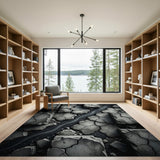 Cracked Stone Grey Geometric Area Rug